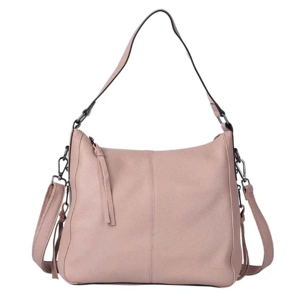 Pink Genuine Leather large Hobo bag for travel w/detachable shoulder strap